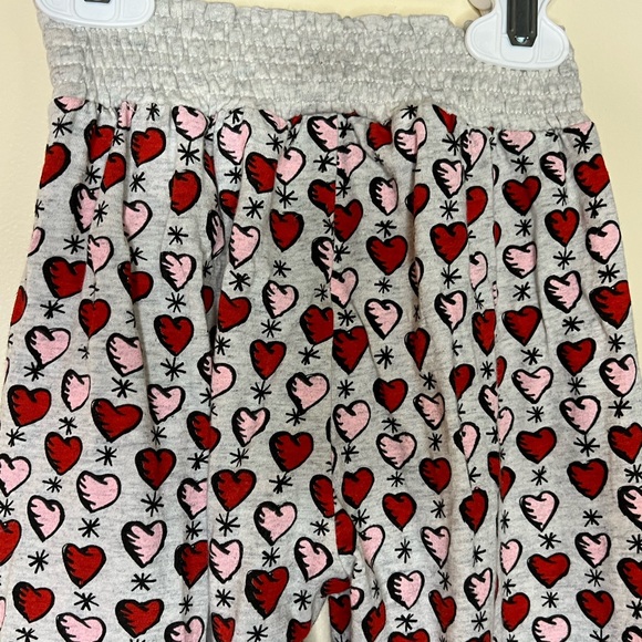 LITTLE WINGS ORGANIC HEART HAREM JOGGER PANTS PINK RED GRAY HEARTS PAPER WINGS 3 - Picture 5 of 9